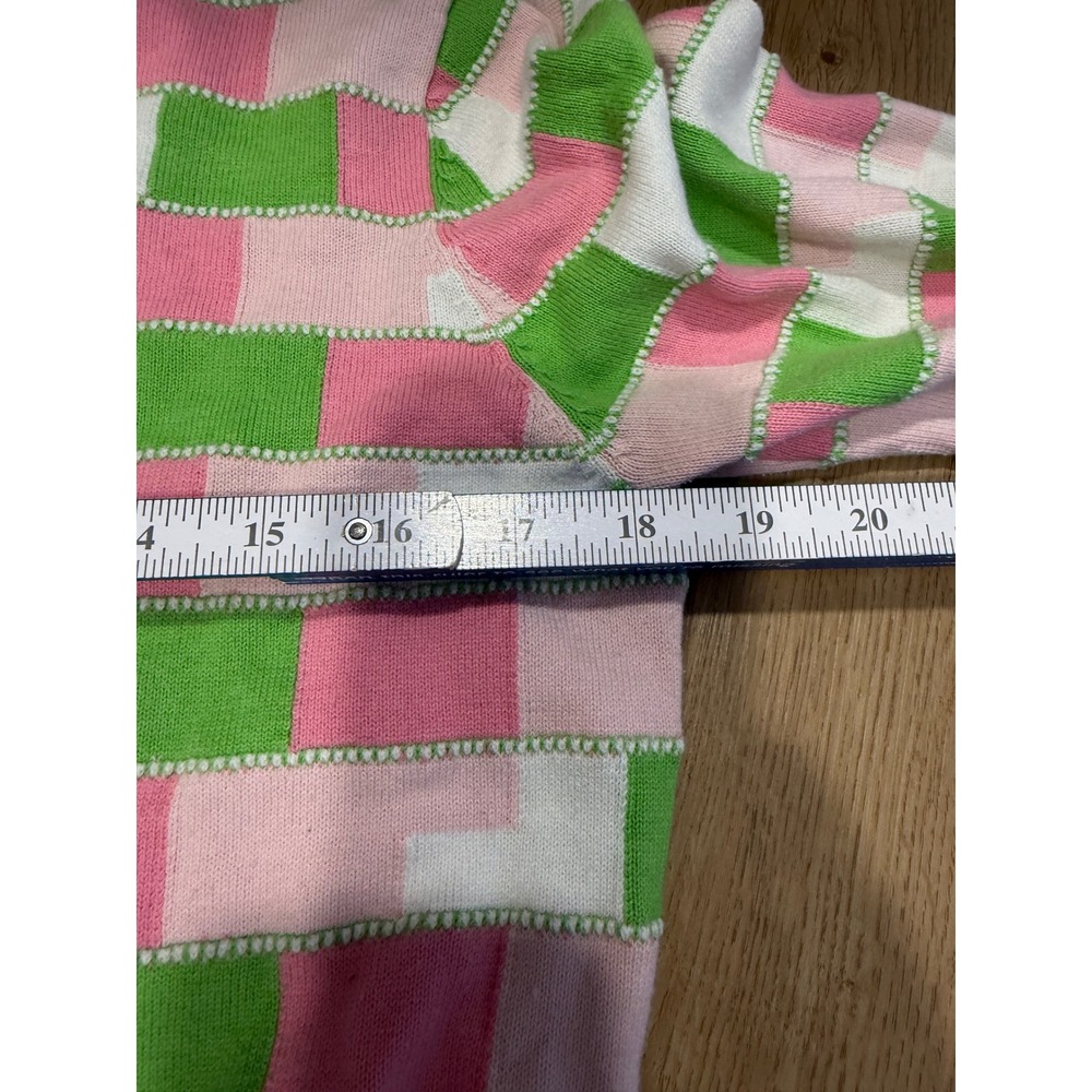 Lizgolf Liz Claiborne Vtg 80s PREPPY Pink Green Checker Knit Sweater Large RARE - Picture 2 of 7
